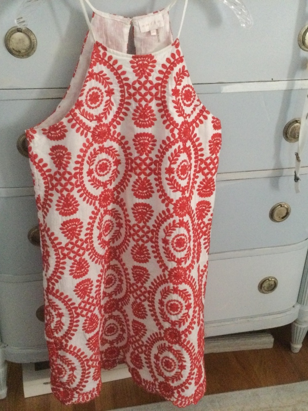 Entro Red Embroidered Halter Dress M